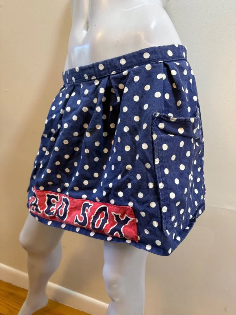 Vintage Style Boston Red Sox Polka Dot Half Apron Tradwife Reworked OOAK